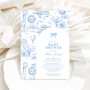 Invitation Toile de Jouy Safari Garçon Bleu Baby Shower