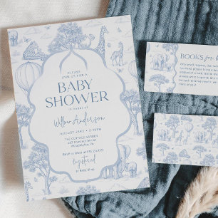 Invitation Toile de Jouy Safari Garçon Bleu Baby Shower
