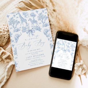 Invitation Toile de Jouy Safari Sweet Baby baby shower garçon