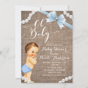 Invitation Toile de jute et perles Baby shower garçon arc-en-