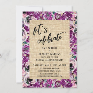Invitation Toile de jute Fleurs roses pour célébration décont