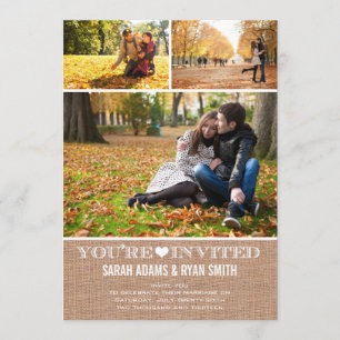 Invitation Toile de jute mignonne de coeur épousant