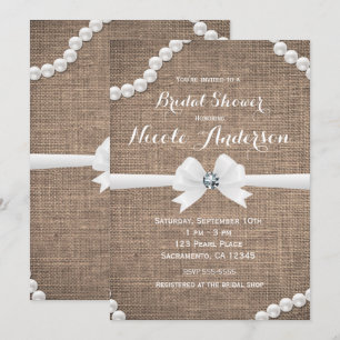Invitation Toile de jute & Perles Fête de douche de mariage R
