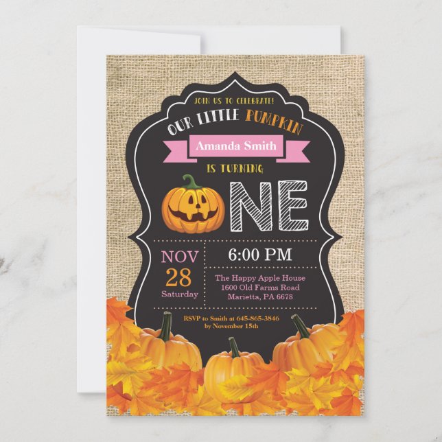 Invitation Toile de jute rose de ęr anniversaire de fille de (Devant)