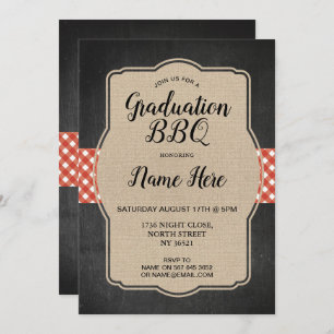 Invitation Toile de jute rouge de guingan d'invitation de BBQ