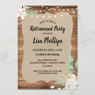 Invitation Toile de jute rustique en bois de fleurs blanches