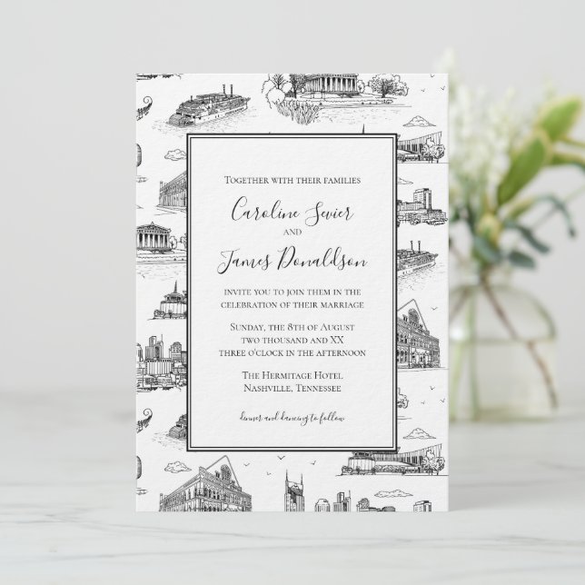 Invitation Toile de Nashville Twilight noir et blanc (Debout devant)