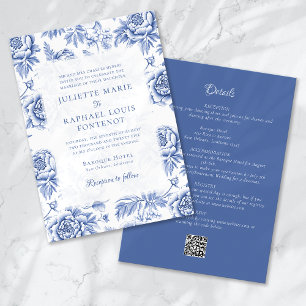 Invitation Toile de Porcelaine Bleue Floral tout en un Mariag