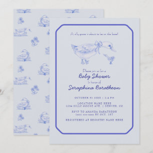 Invitation Toile Florale Baby shower d'oie soie