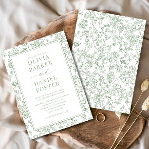 Invitation Toile Florale Française Vert Sauge Élégant