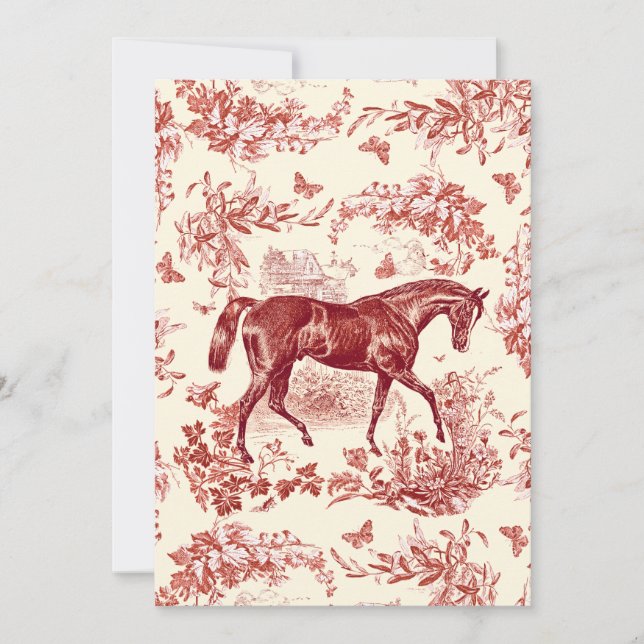Invitation Toile Florale Rouge Rustique Élégante de Cheval Vi (Devant)