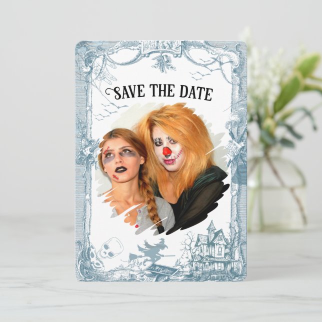 Invitation Toile Halloween Enregistrer la date Photo (Debout devant)