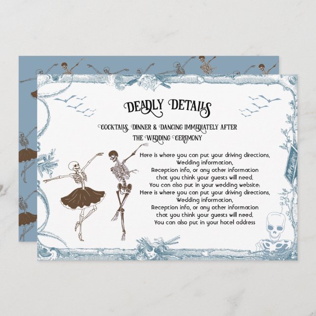 Invitation Toile Halloween squelette gothique Détails Info (Devant / Derrière)