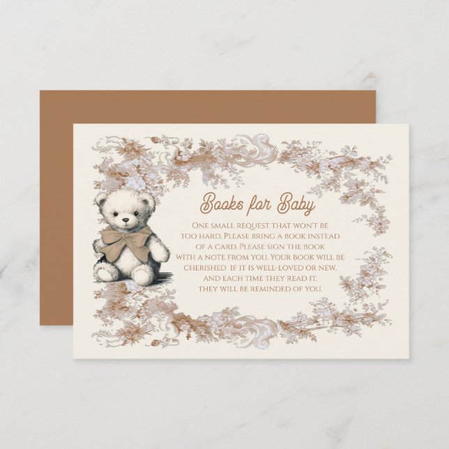 Invitation Toile Neutral Teddy Bear Livres pour bébé (Devant / Derrière)