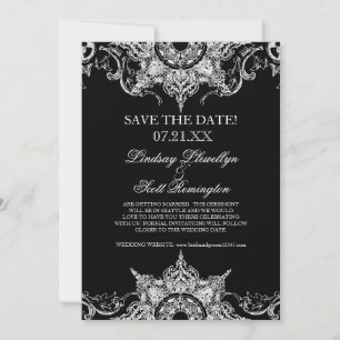 Invitation Toile Noir n Blanc Damask Swirl Enregistrer les da