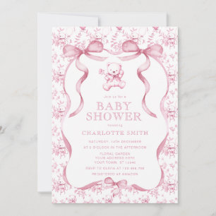 Invitation Toile Ours rose Baby shower fille