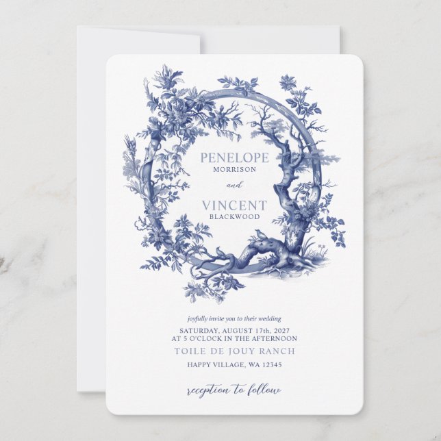 Invitation Toile romantique de Jouy et avec des Inséparables (Devant)