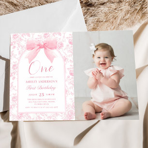 Invitation Toile rose Bow Chinoiserie 1er Anniversaire Photo