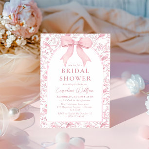 Invitation Toile rose Bow Floral Chinoiserie Fête des mariées