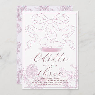 Invitation Toile rose cygne de Jouy Fille Anniversaire