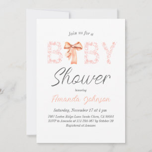 Invitation Toile rose minimaliste Baby shower floral