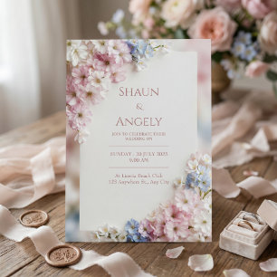 Invitation Toile Texturée Cadre Rose Bleu Sakura Mariage