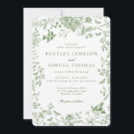 Invitation Toile Verte De Jouy Vintage Mariage Floral Françai<br><div class="desc">Transformez votre fête avec notre collection de décors Olive Green Toile de Jouy Party. Cet ensemble élégant présente des fleurs sauvages de chinoiserie, des oiseaux et des papillons, tous méticuleusement conçus pour créer une atmosphère sophistiquée et intemporelle. Avec des fleurs détaillées et une riche palette de vert d'olive, cette collection...</div>