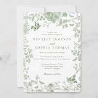 Toile Verte De Jouy Vintage Mariage Floral Françai