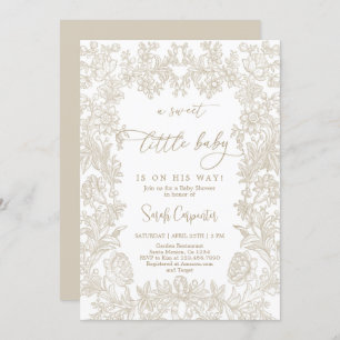 Invitation Toile Vintage cadre Baby shower neutre
