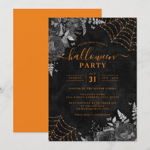 Invitation Toiles arachnéennes florales sombres orange Hallow