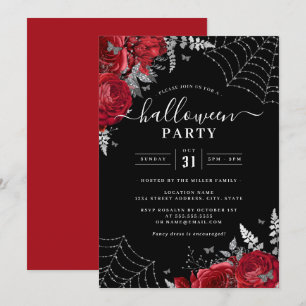 Invitation Toiles d'araignée florales effrayantes rouges pour