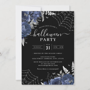 Invitation Toiles d'araignée florales Navy Spooky pour soirée