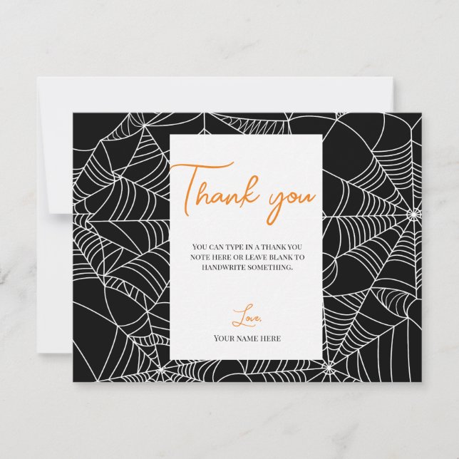 Invitation Toiles d'araignée noir et blanc Halloween Merci (Devant)