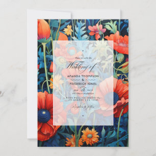 Invitation Tomate de cerise et Mariage Royal Blue Floral