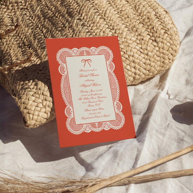 Invitation Tomato Red Paper Lace Bridal Shower  (Créateur téléchargé)