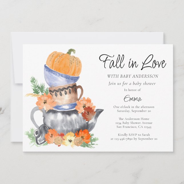 Invitation Tombe dans l'amour Citrouille Baby shower Invitati (Devant)