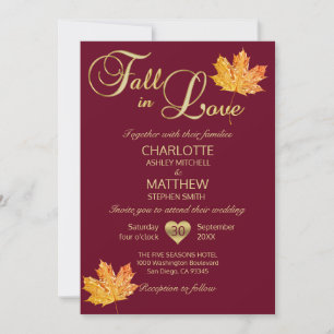 Invitation TOMBE DANS L'AMOUR Mariage de l'érable Marsala Mar