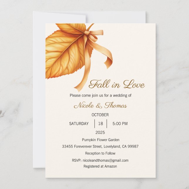 Invitation Tombe dans l'amour Mariage, Mariée pour être (Devant)