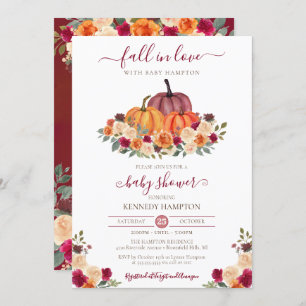 Invitation Tombe en amour Automne Floral Citrouille Baby show
