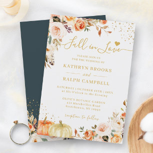 Invitation Tombe en amour Automne Gold Floral Citrouille Mari