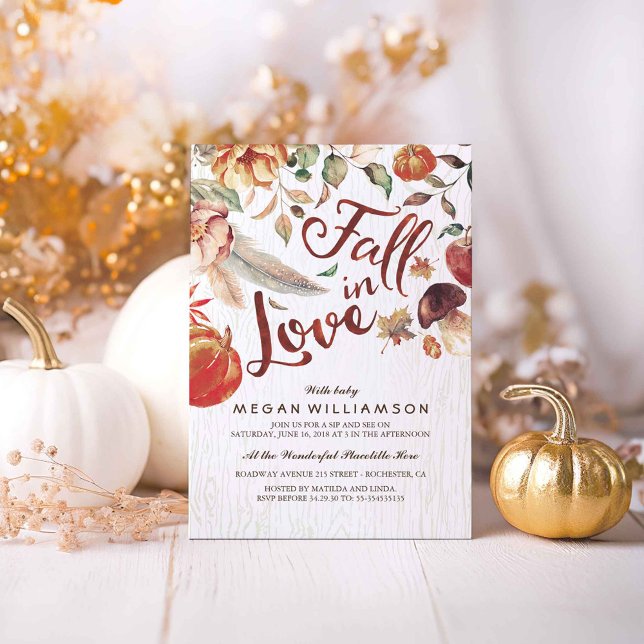 Invitation Tombe en amour Automne Harvest Citrouille Baby sho (Fall In Love Autumn Harvest Fall Inspired Baby Shower Invitations)