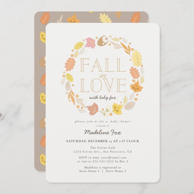Invitation Tombe en amour Automne Wreath Baby shower Invitati (Devant / Derrière)