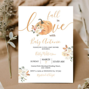 Invitation Tombe en amour Citrouille Baby shower floral