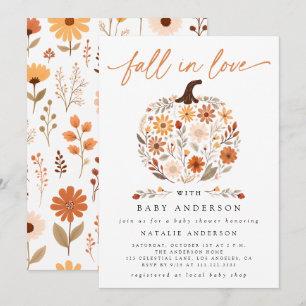Invitation Tombe en amour Citrouille Floral Baby shower