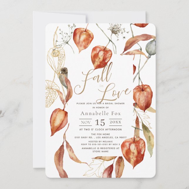 Invitation Tombe en amour Physalis Fête des mariées d'automne (Devant)