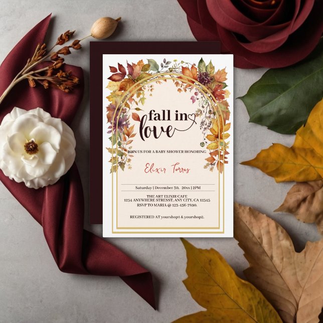 Invitation Tomber Amoureux Avec Bébé Automne Feuilles Douche (Créateur téléchargé)