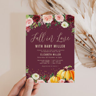 Invitation tomber amoureux baby shower floral bordeaux