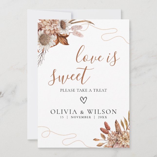 Invitation Tomber amoureux | Boho Mariage Love is Sweet Sign (Devant)