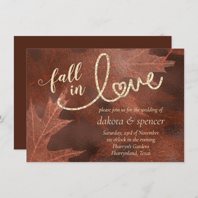 Invitation Tomber amoureux de l'automne | Mariage orange roui (Devant / Derrière)