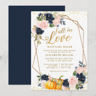 Invitation tomber amoureux marine et baby shower floral roux